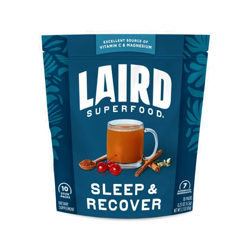 Laird Superfood Sleep & Recover, Bedtime Powdered Drink Mix Calming Supplement to Support Relaxation and Sleep with Tart Cherry and Chamomile, 0.3 Oz Packet, Pack of 10