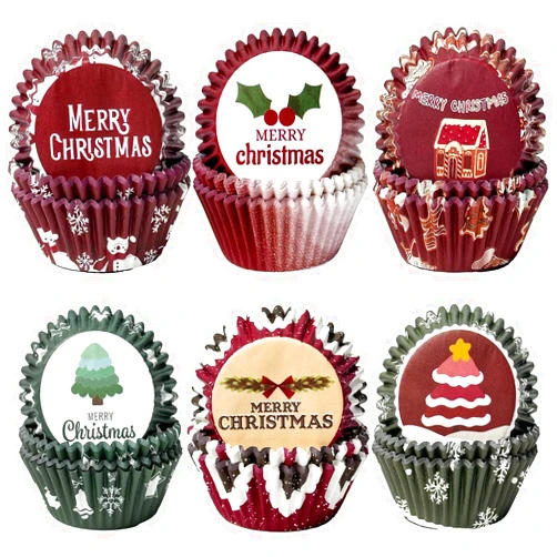 qiqee Christmas 300-Count Cupcake Liners Standard Cupcake Cups 6 Design Cupcake Papers Baking Cups Cupcake Wrappers (Standard Size)