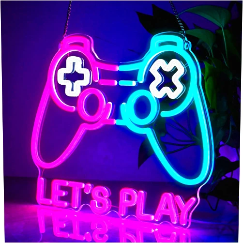 Lingqiang Gaming Neon Sign, Lets Play Game Led Neon Sign for Boys Gamer Room Decor, Led Video Game Controller Neon Light Sign for Game Zone Bedroom Wall Decor, Gamepad Shape Gamer Neon Sign for Kids Teen Gift