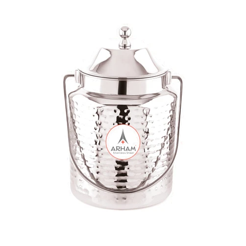 Arham Stainless Steel Hammered Barni/Hammered Akhand Barni/Jointless Milk Can/Milk Barni/Oil Can/Steel Milk Container - (500ML) (with Upper lid)