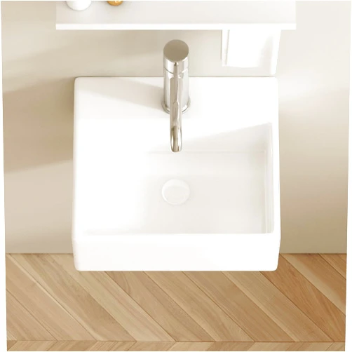 AmpleCharmic Wall Mount Bathroom Small Vessel Sink, 13’’ Rectangle Ceramic Basin with Faucet/Pop-up Darin/P-trap, No Overflow, Modern White, Wall Hang Porcelain Sinnk