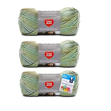 Red Heart Yarn Red Heart Unforgettable Yarn - 3.5 Oz Meadow - 3 Pack Bundle with Bella's Crafts Stitch Markers