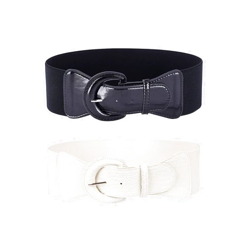 GRACE KARIN Women's 2 Pack Elastic Belt Vintage Chunky Buckle Belts Casual Wide Waistband
