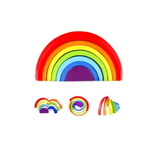 Coogam Wooden Rainbow Stacker Nesting Puzzle Blocks - Tunnel Stacking Game Building Creative Color Shape Matching Jigsaw Learning Toy Set Board Early Development Gift for Kids Boy Girl