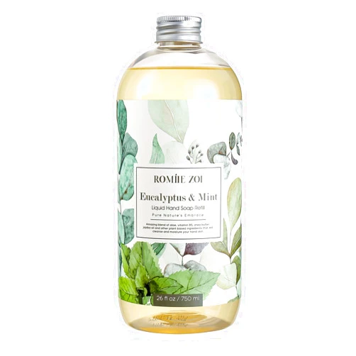 ROMIIE ZOI Liquid Hand Soap Refills, Eucalyptus & Mint, Gentle & Moisturizing Formula, 750 ML/ 26 FL OZ