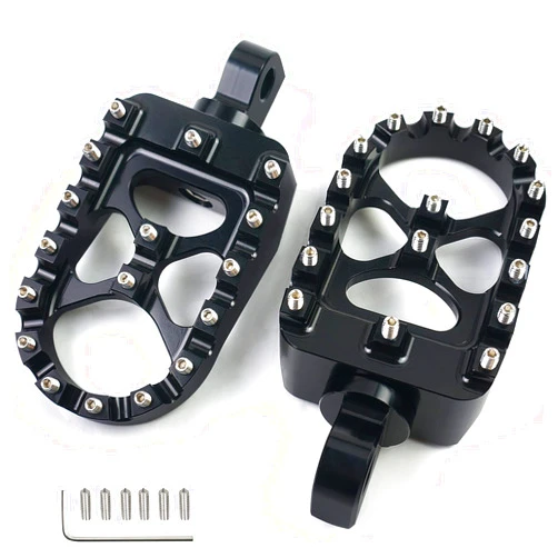 MDPROMCP CNC Motorcycle Wide Foot Pegs Aluminum 360°Roating Adjustable Suitable Compaitble with Dyna Fatboy Iron 883 Sportster 883(Black)