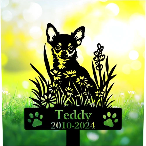 Hxgztrzii Custom Chihuahua Grave Marker, Chihuahua Wildflowers Memorial Garden Stake, Chihuahua Memorial Gift, Loss of Chihuahua, Garden Decor, Pet Headstone for Dogs