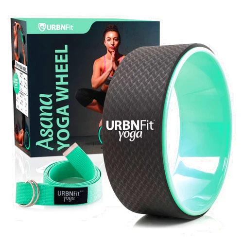 URBNFit Yoga Wheel - 12-Inch Roller Designed for Stretching & Flexibility to Help Back Aches & Tension - Made w/Durable Materials & Soft Foam Padding, Yoga Strap Included