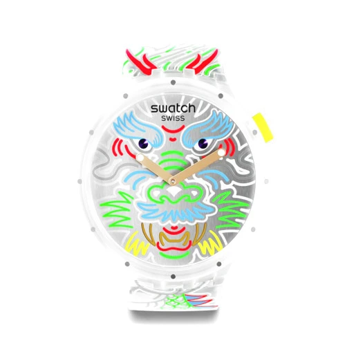 Swatch Unisex Casual Clear Bio-Sourced Quartz Watch Dragon in Cloud