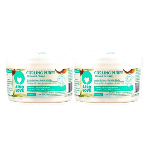 Afro Love Curling Puree 8oz (Pack of 2) Curl Cream for Defining Curls, Twists & Coils – Frizz Control, Hydrating & Moisturizing – Sulfate-Free, Paraben-Free, for Curly & Coily Hair