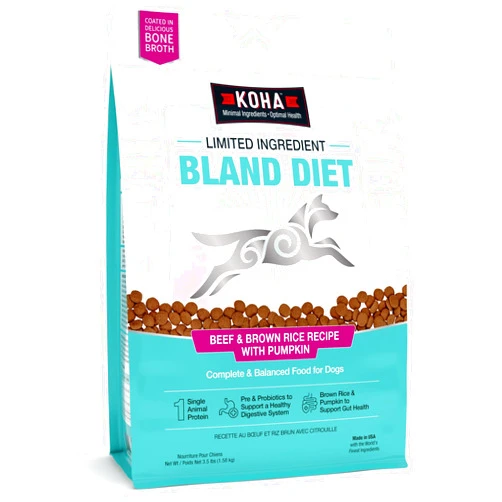 KOHA Limited Ingredient Bland Diet Dry Food for Dogs - Beef & Brown Rice Recipe, Sensitive Stomach Dog Food - Pumpkin for Digestive Support, 3.5 lbs