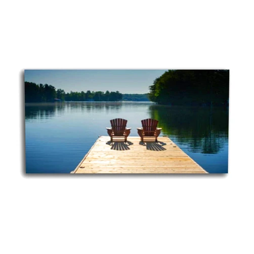 TWSLFFAXDUS Frame Print Photo Paintings Adirondack chairs sitting on a wooden pier on Canvas Wall Art for Home Bedroom Bathroom Living Room Office Decorations Wall Decor Ready to Hang
