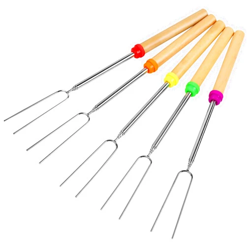 SZGSBB Marshmallow Roasting Sticks, Smores Sticks, Hot Dog Sticks for Campfire, Roasting Sticks, Extendable, Wooden Handle, 5 Pack, 32