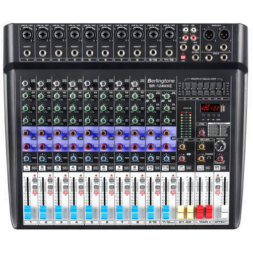 Berlingtone 12 Channel Bluetooth Professional Audio Mixer DJ Sound Console USB MP3 Recording 10 XLR Microphone Jack 7 Band EQ 48V Phantom Power Stereo 16-BIT Digital Multi FX Processor (BR-124MX)
