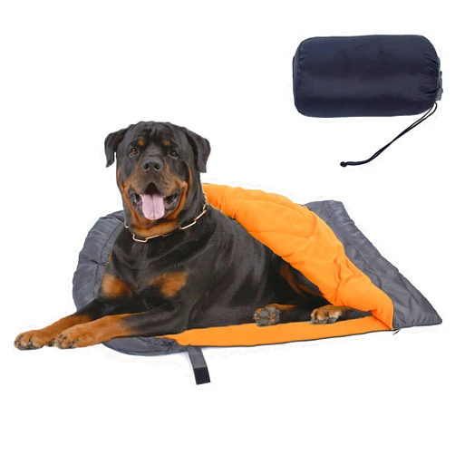 VanRolldex Dog Sleeping Bag, Waterproof Travel Warm Portable Dog Bed with Storage Bag for Indoor Outdoor Warm Camping Hiking Backpacking(Orange)