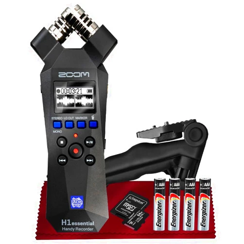 SonicSound Technologies Zoom H1essential Stereo Handy Recorder – H1 Essential (H1E) Portable Audio Recorder, 32 Bit Float, USB & X/Y Microphone, 64GB SD, Tripod + AAA Batteries Ideal for Musicians, Vloggers, Filmmakers