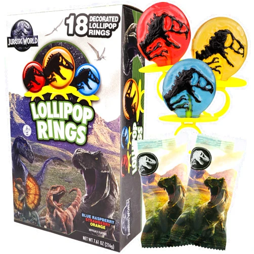 Imaginings 3 Jurassic World Lollipop Rings, Individually Wrapped Candy Birthday Party Favors, Dinosaur Themed Parties, 18 Suckers