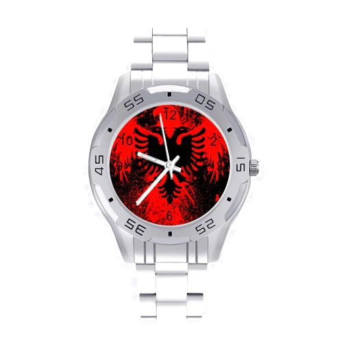 AXEDENRRT1966 Albanian Flag of Eagle Bird Stainless Steel Band Business Watch Dress Wrist Unique Luxury Work Casual Waterproof Watches