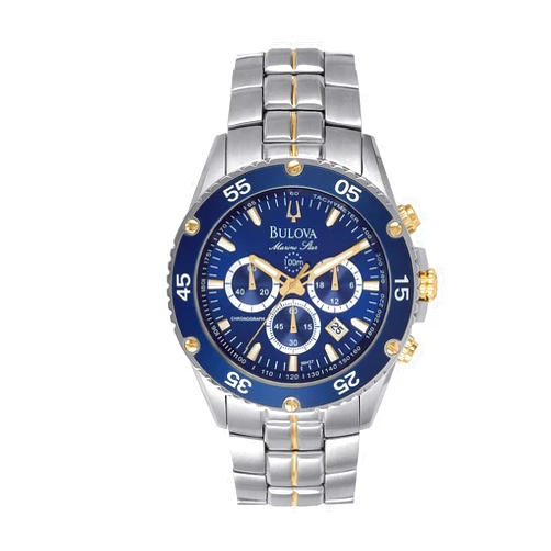 Bulova Men's Marine Star Two-Tone Stainless Steel Chronograph Quartz Watch, Blue Dial Style: 98H37