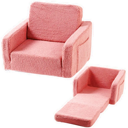 Furnishh Kids Sofa Couch Fold Out, Baby Toddler Comfy Soft Chair for Boys Girls, Flip Out Foldable Children 2 in 1 Convertible Sofa to Lounger, Folding Child Sleeper for Playroom, Pink