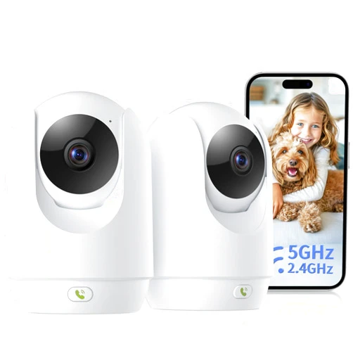 MISECU 2 Pack Indoor Cameras for Home, Pet Camera with Phone App, 360°Pan/Tilt Security Camera for Baby Monitor, 2-Way Audio/One-Click Call/Human Detection, 2.4G&5G, Works w/Alexa & Google Assistant