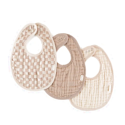 Itzy Ritzy Set of 3 Baby Bibs - Ultra-Soft Adjustable Infant & Toddler Bibs Made of Triple-Layer Cotton Muslin, Ideal for Drooling, Teething, & Eating -3 Stylish, Coordinating Prints (Checkerboard)