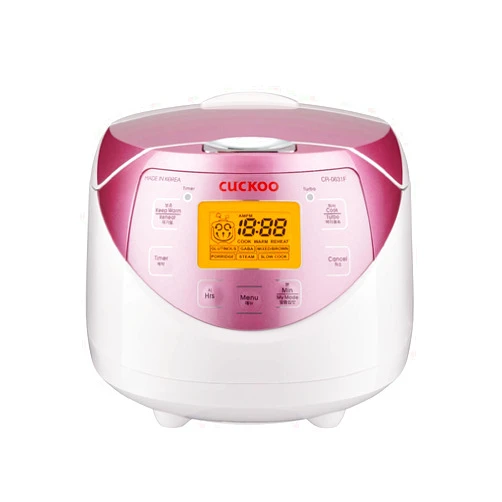 CUCKOO CR-0631F 6-Cup (Uncooked) / 12-Cup (Cooked) Micom Rice Cooker with Nonstick Inner Pot, 7 Menu Modes, LCD Display, Fuzzy Logic Tech, Auto Clean (White/Pink)