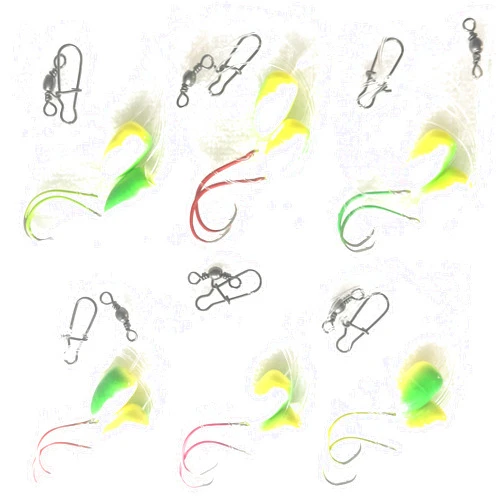 RignFish Custom Rigs 1 - Hi-Low, Pompano Rig, Surf Fishing Rig, Fishing Rigs, Double Drop Rig - High Gloss Bullet Float in Yellow-Green, Pro-Tec Neon Colored Hooks, 30Lb Fluorocarbon Leader