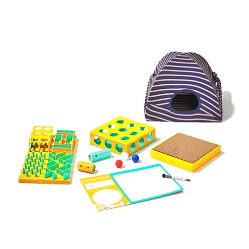 PETREST D.I.Y. Cat Play Kit Set A - Interactive, Fun Cat Toy Making Kit with Puzzle, Maze, Scratcher, Tent