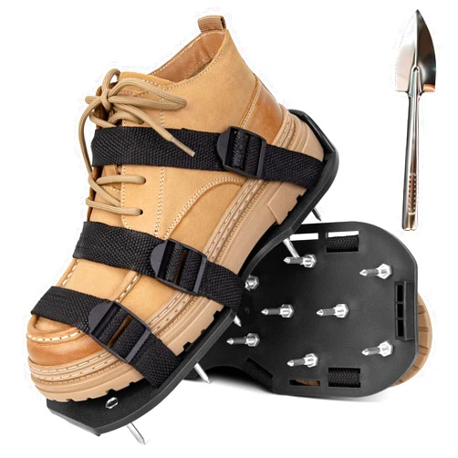 LASTOOLS Lawn Aerator Shoes with Stainless Steel Shovel,Aerator Lawn Tool for Effectively Aerating Lawn Soil,Universal-Size Heavy-Duty Aerator Shoes for Lawns, Gardens, Patios and Yards Black Model