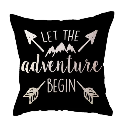 ULOVE LOVE YOURSELF Adventure Arrow Throw Pillow Covers Mountain Forest Pillowcases 18 x 18 Inch Let The Adventure Begin Decorative Cushion Covers for Cabin/Camper (Black)