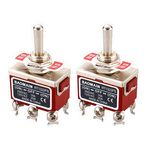 Baomain Toggle Switch DPDT Momentary ON/Off/ON 3 Position AC 15A/250V 20A/125V 6 Screw Terminals RT1322FS (2PCS)