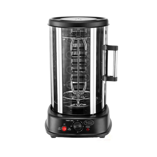Alpine Cuisine 21L 1500W Vertical Rotisserie Grill with Auto Shut-Off | Multifunctional Kitchen Appliance for Roasting, Grilling & Baking | Includes Rotisserie Spit, Kebab Skewers & Forks, Black