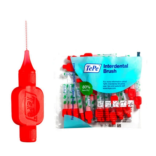 TEPE Interdental Brush Original, Soft Dental Brush for Teeth Cleaning, Pack of 25, 0.5 mm, Extra-Small Gaps/Small Gaps, Red, Size 2