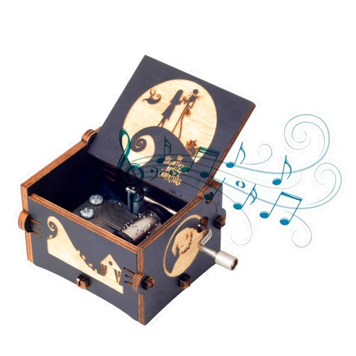 BeyHer Hand Cranked Music Box Vintage Wooden Craft Laser Engraved Night-mare Musical Box Melody-This is Halloween Mini Home Decorations Gifts for Christmas Halloween Valentines Birthday