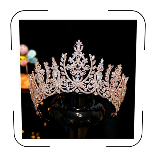 Aoligrace Rose Gold Wedding Crowns for Bride Large Cubic Zirconia Sweet 16 Tiaras for Women Gift for Birthday Pageant Party