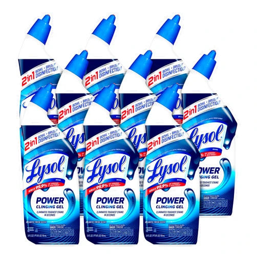Lysol Power Toilet Bowl Cleaner Gel, For Cleaning and Disinfecting, Stain Removal, 24oz ,9 Ct , (Packaging May Vary)