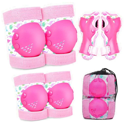 AuSletie Kids/Girls Knee Pads and Elbow Pads Set for 3-8 Years,Knee Pads for Kids Wrist Guards with Drawstring Bag Adjustable Protective Gear Set for Girls Kids Roller Skating Bike Cycling Skateboard