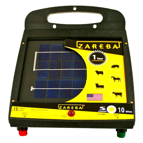 Zareba Solar Powered Electric Fence Charger - ESP10M-Z - 10 Mile Solar Powered Electric Fence Energizer, Low Impedance, Contain Animals and Keep Out Predators