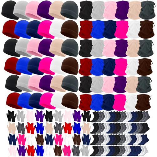 Liitrsh 148 Pcs Bulk Winter Fleece Hats Gloves Scarf Sock Sets for Men Women, Beanies for Homeless Donation Charity Bundle