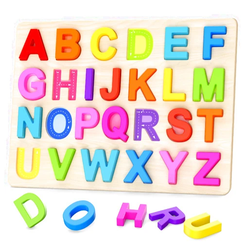 Zeoddler Alphabet Puzzles, Wooden Puzzles for Toddlers, ABC Shape Puzzles for Kids, Preschool Learning Activities, Gift for Girls Boys