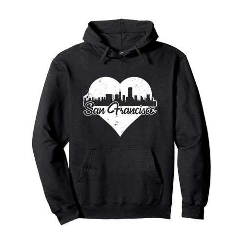 Jaption Dekun Retro San Francisco California Skyline Heart Distressed Pullover Hoodie