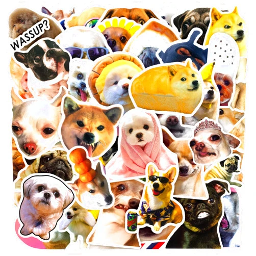 VIKROM 50Pcs Dog Meme Stickers - Cute Animal Waterproof Vinyl Stickers for Water Bottles | Aesthetic & Fun Designs for Laptop, Phone Case, Skateboard, Guitar, Luggage | Great Gift for Dog Lovers & Pet Owners