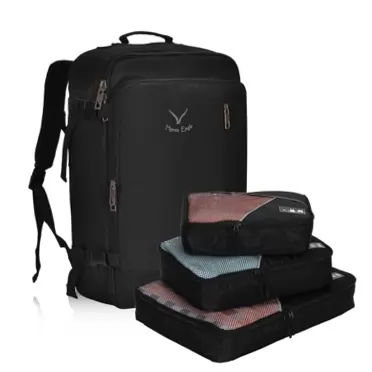 Hynes Eagle 38L Flight Approved Weekender Carry on Backpack Black With 3pcs Packing Cubes Backpack with Cubes