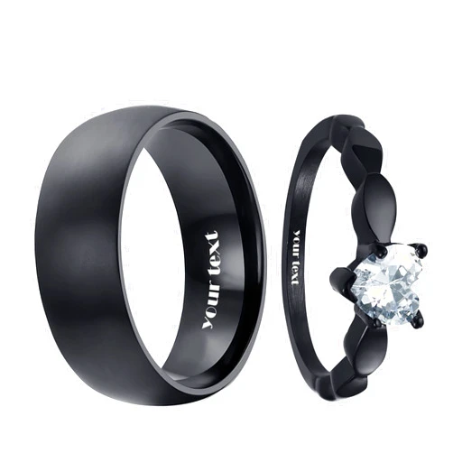 ARTLF Personalized Couples Rings Custom Promise Rings Stainless Steel Engraved Engagement Rings Him and Her Black Heart Rings Wedding Band for Men Women Couples, One Size