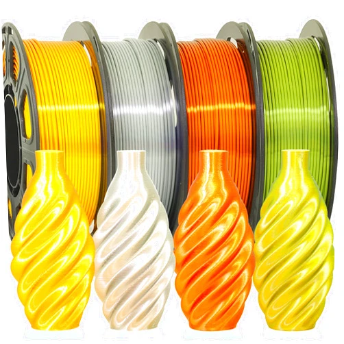 OEM MIKA3D Silk Shiny PLA Filament 4 Metallic Colors 3D Printer Filament Bundle Pack: Shiny Metallic Gold/Silver/Copper/Bronze, Each Spool 250g, 4 Spools Packed, Total 1Kg 1.75mm 3D Printing Material