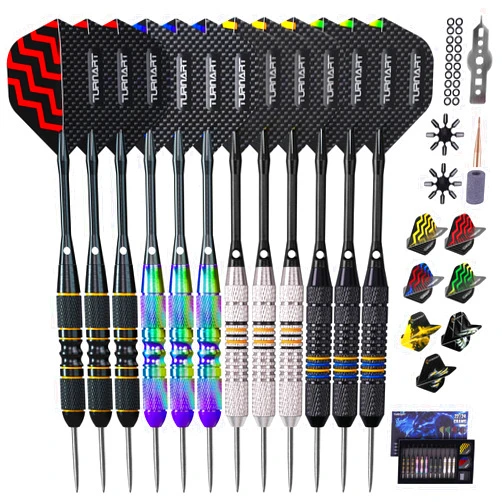 Turnart Darts Metal Tip Set - Steel Tip Darts Darts Set Professional Metal Darts 12 pcs 22/24 Grams Pro Dart Set with Stylish Case Aluminum Shafts Extra 9 Flights