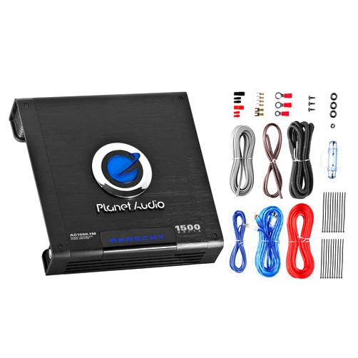 Planet Audio AC1500MK Car Amplifier and 8 Gauge Wiring Kit - 1500 Watts Max Power, 2/4 Ohm Stable, Class AB, Monoblock, Mosfet Power Supply, Remote Subwoofer Control