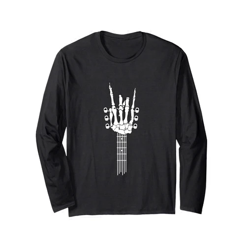 Skeleton Hands Guitar Neck Tees & Gifts Rock On Skeleton Hands Guitar Neck Rock N Roll Music Lover Long Sleeve T-Shirt