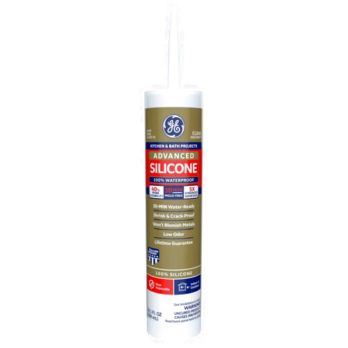 GE Advanced Silicone Caulk for Kitchen & Bathroom - 100% Waterproof Silicone Sealant, 5X Stronger Adhesion, Shrink & Crack Proof - 10 oz Cartridge, Clear, Pack of 1